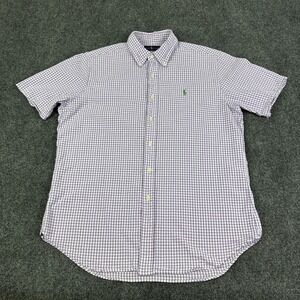 Ralph Lauren Shirt Mens Large Purple Gingham Plaid Seersucker Casual Resort